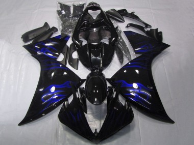 Best 2012-2014 Yamaha YZF 1000 R1 Motorcycle Fairings - Glossy Black Blue Flame UK