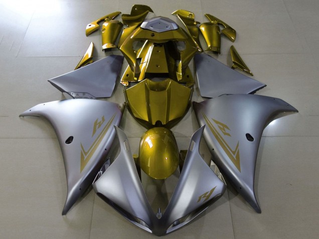 2012-2014 Yamaha YZF 1000 R1 Motorcycle Fairings - Matte Silver Gold UK