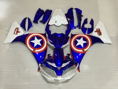 Best 2012-2014 Yamaha YZF 1000 R1 Motorcycle Fairings - White Blue Red Star Captain America UK