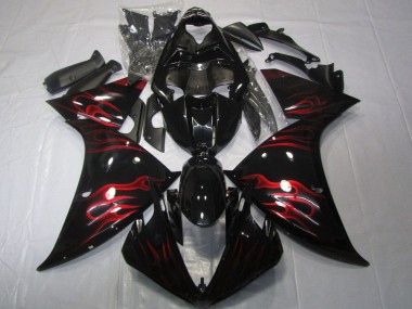 Best 2012-2014 Yamaha YZF 1000 R1 Motorcycle Fairings - Glossy Black Red Flame UK