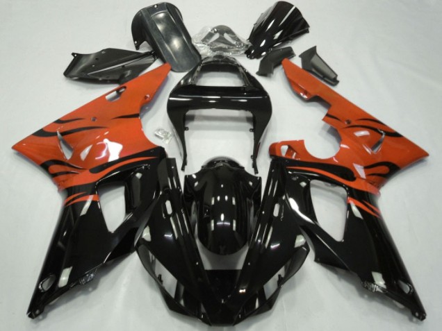 2000-2001 Yamaha YZF 1000 R1 Motorcycle Fairings - Orange Glossy Black Flame UK