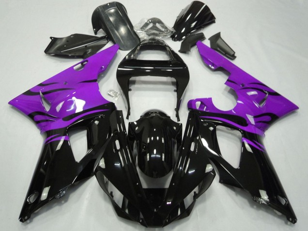 2000-2001 Yamaha YZF 1000 R1 Motorcycle Fairings - Purple Glossy Black Flame UK
