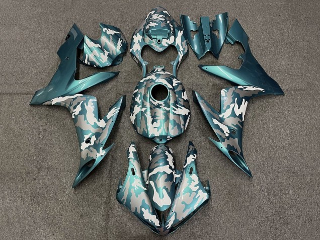 2004-2006 Yamaha YZF 1000 R1 Motorcycle Fairings - Teal Green White Grey Camouflage UK