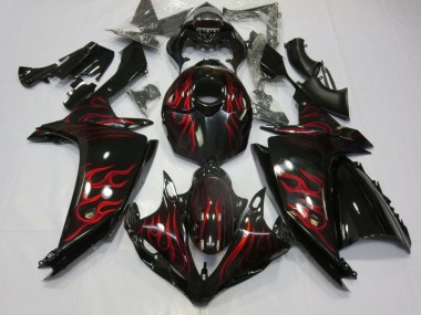 Best 2007-2008 Yamaha YZF 1000 R1 Motorcycle Fairings - Glossy Black Red Flame UK