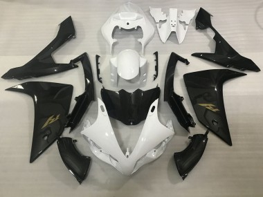 Best 2007-2008 Yamaha YZF 1000 R1 Motorcycle Fairings - White Faux Carbon Fiber Gold Decal UK