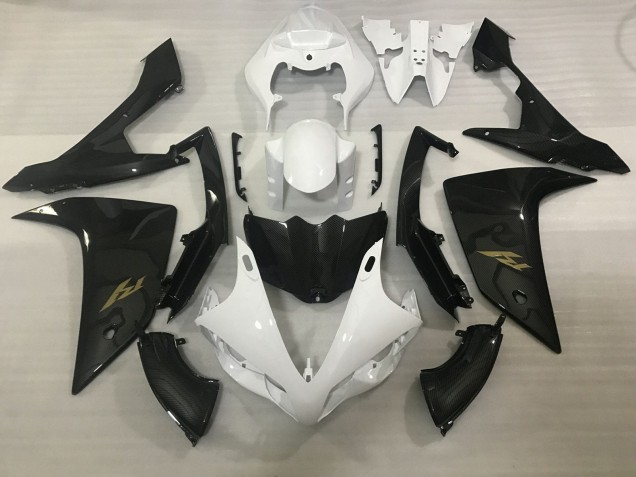 2007-2008 Yamaha YZF 1000 R1 Motorcycle Fairings - White Faux Carbon Fiber Gold Decal UK