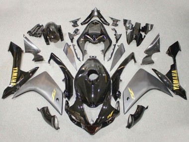 Best 2007-2008 Yamaha YZF 1000 R1 Motorcycle Fairings - Grey Glossy Black Gold Decal UK