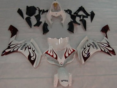 Best 2007-2008 Yamaha YZF 1000 R1 Motorcycle Fairings - White Red Black Flame UK