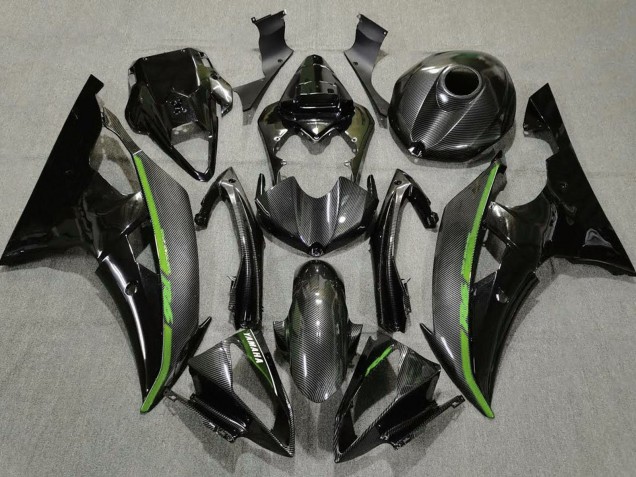 2008-2016 Yamaha YZF R6 Motorcycle Fairings - Black Carbon Fiber Style Green UK
