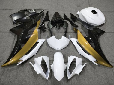 Best 2008-2016 Yamaha YZF R6 Motorcycle Fairings - White Gold Glossy Black UK