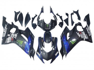 Best 2017-2023 Yamaha YZF R6 Motorcycle Fairings - Blue Black Faux Carbon Fiber Green Monster UK