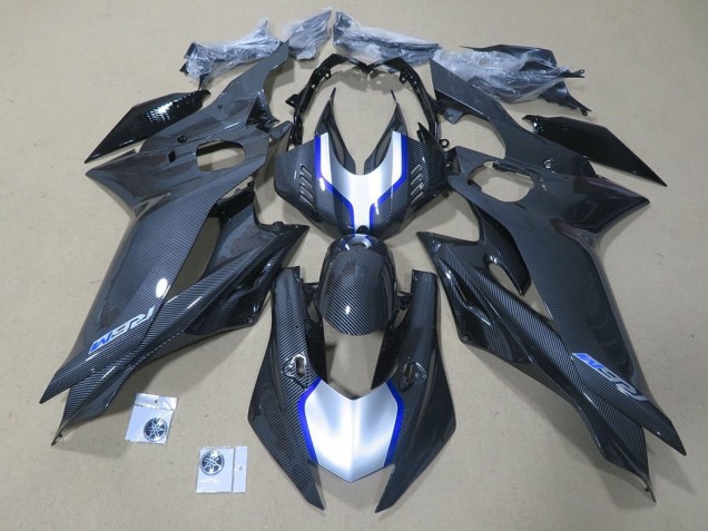 2017-2023 Yamaha YZF R6 Motorcycle Fairings - Silver Blue Black Faux Carbon Fiber UK
