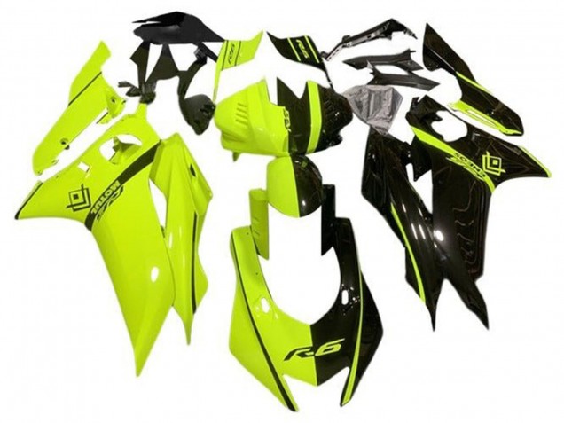 2017-2023 Yamaha YZF R6 Motorcycle Fairings - Neon Yellow Glossy Black Split UK