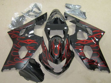Best 2004-2005 Suzuki GSXR 600 Motorcycle Fairings - Glossy Black Red Flame UK