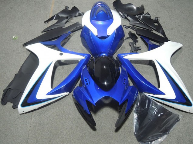 2006-2007 Suzuki GSXR 600 Motorcycle Fairings - White Blue Glossy Black UK