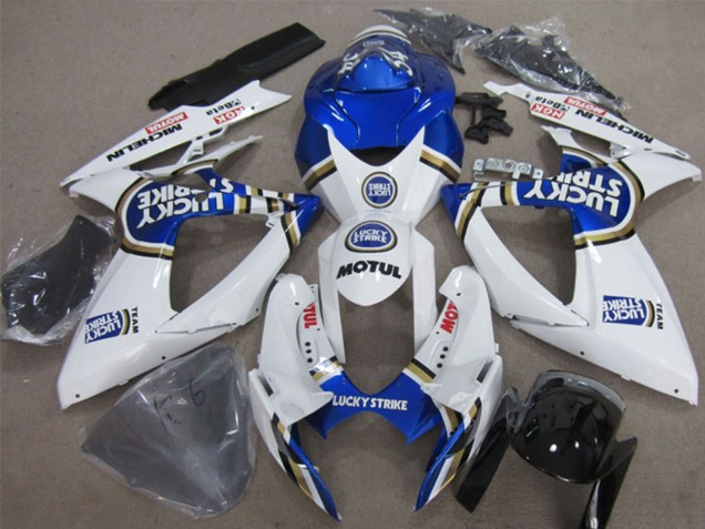2006-2007 Suzuki GSXR 600 Motorcycle Fairings - White Blue Lucky Strike Motul UK