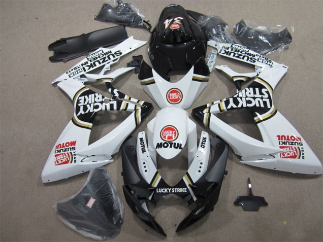 2006-2007 Suzuki GSXR 600 Motorcycle Fairings - White Black Red Lucky Strike Motul UK