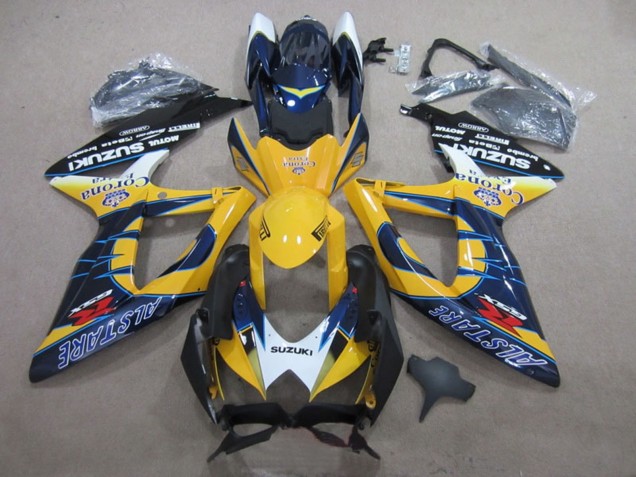 2008-2010 Suzuki GSXR 600 Motorcycle Fairings - White Yellow Blue Alstare Corona Extra UK
