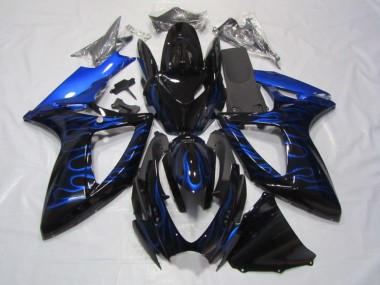 Best 2006-2007 Suzuki GSXR 750 Motorcycle Fairings - Glossy Black Blue Flame UK