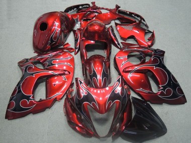 Best 2008-2020 Suzuki GSXR 1300 Hayabusa Motorcycle Fairings - Red Black Flame UK