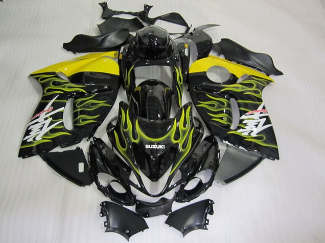 2008-2020 Suzuki GSXR 1300 Hayabusa Motorcycle Fairings - Glossy Black Yellow Flame UK