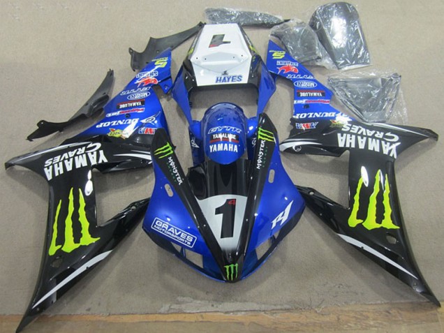 2002-2003 Yamaha YZF R1 Motorcycle Fairings - White Blue Black Neon Yellow Monster Graves 1 UK