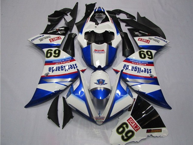 2009-2011 Yamaha YZF R1 Motorcycle Fairings - White Blue Black Sterilgarda SCALZ 69 UK