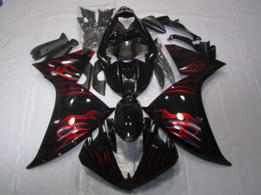 Best 2009-2011 Yamaha YZF R1 Motorcycle Fairing - Glossy Black Red Flame UK