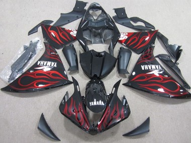Best 2009-2011 Yamaha YZF R1 Motorcycle Fairings - Glossy Black Red Flame UK