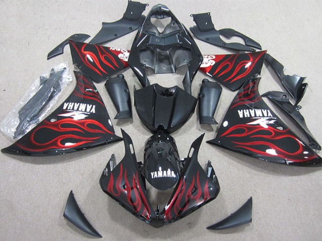 2009-2011 Yamaha YZF R1 Motorcycle Fairings - Glossy Black Red Flame UK