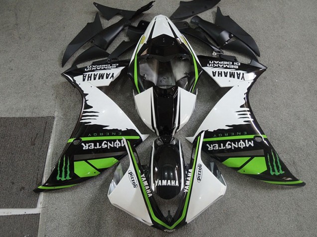2009-2011 Yamaha YZF R1 Motorcycle Fairings - White Black Green Monster Semakin Didepan UK