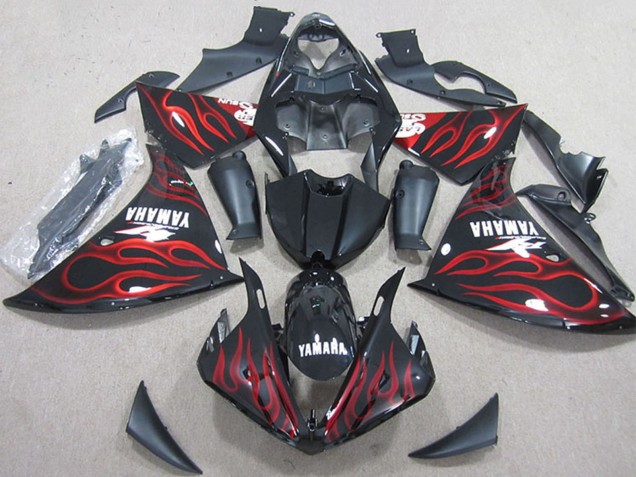 2012-2014 Yamaha YZF R1 Motorcycle Fairings - Glossy Black Red Flame UK