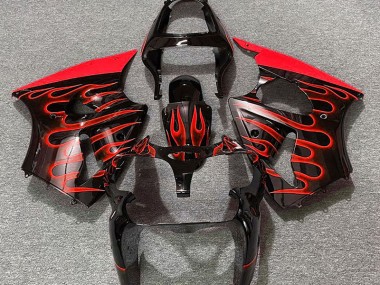 2000-2002 Gloss Black & Red Flame ZX6R Fairings