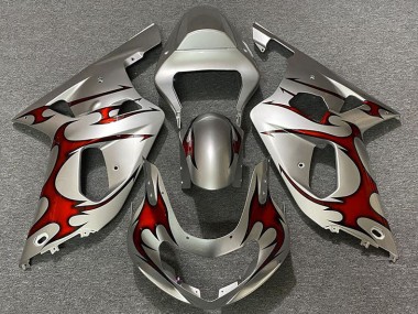 2001-2003 Gloss Silver & Red GSXR 600-750 Fairings