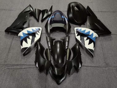 2004-2005 Matte Black and Light Blue Shark ZX10R Fairings