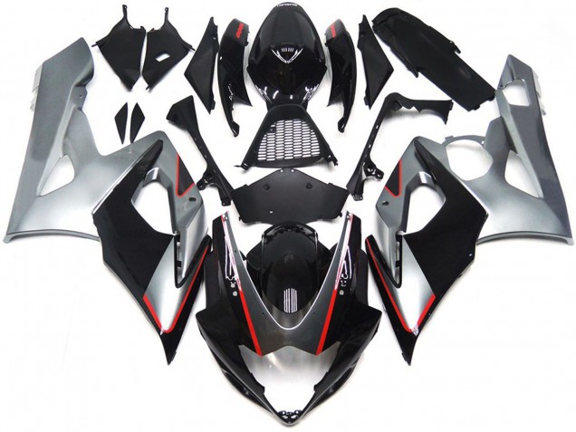 2005-2006 Black and Silver Gloss with Red GSXR 1000 Fairings