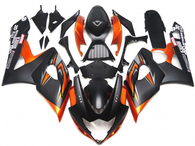 2005-2006 Custom Matte and Gloss Black and Orange GSXR 1000 Fairings