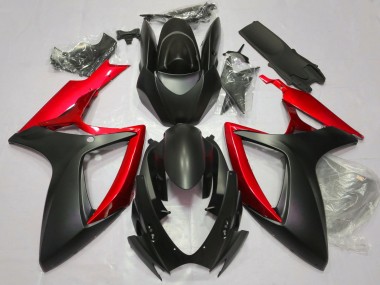 2006-2007 Matte Black & Red GSXR 600-750 Fairings
