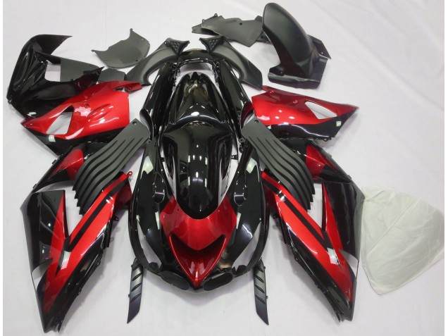 2006-2011 Gloss Red and Black Plain ZX14R Fairings