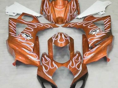 2007-2008 Gloss Orange and White Flame GSXR 1000 Fairings