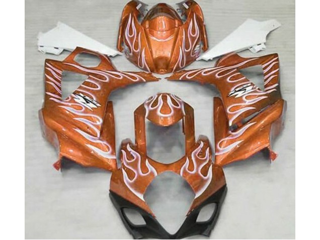 2007-2008 Gloss Orange and White Flame GSXR 1000 Fairings