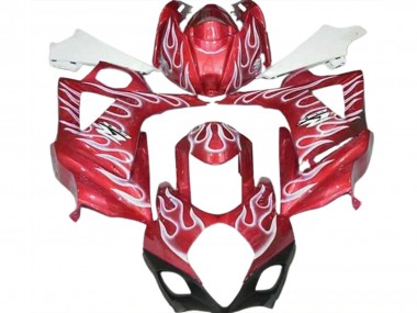 2007-2008 Gloss Red and White Flame GSXR 1000 Fairings