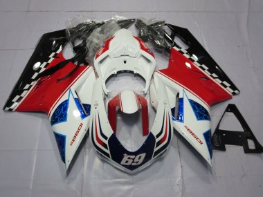 2007-2014 69 White and Red Ducati 848 1098 1198 Fairings