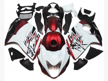 2008-2020 Gloss White with Deep Red Custom GSXR 1300 Hayabusa Fairings