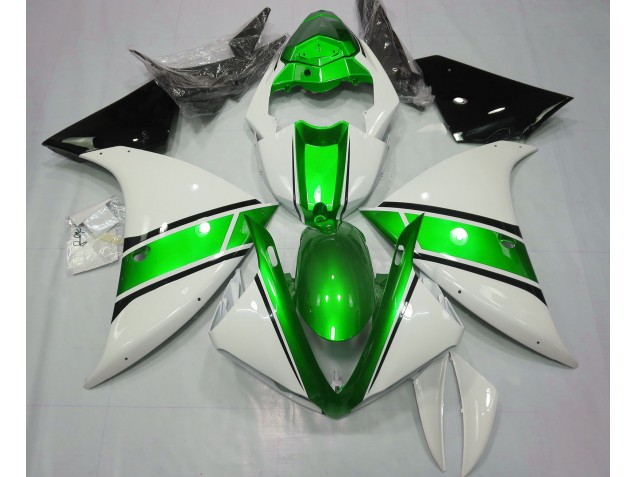 2009-2011 Gloss White and Metallic Green R1 Fairings
