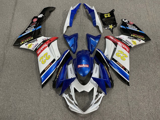 2011-2024 22 Rockstar White and Blue GSXR 600-750 Fairings