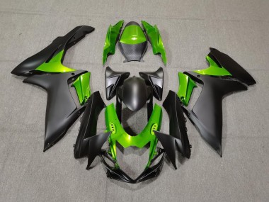 2011-2024 Matte Black and Green GSXR 600-750 Fairings